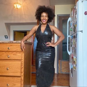 Vintage leather floor length halter dress gown LBD